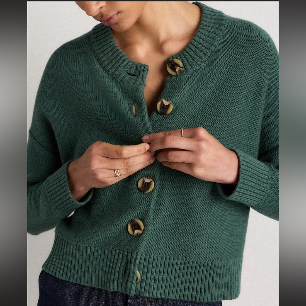 Quince 100% Organic Cotton Cropped cardigan Big Sur Green NWT XS - Picture 11 of 16